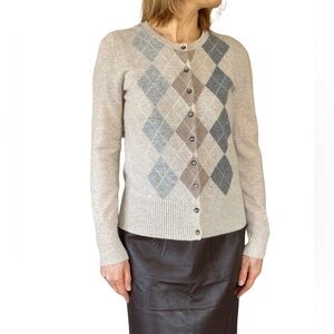 Apt. 9 Cashmere cardigan with buttons, Size M, Color- cream, brown & gray